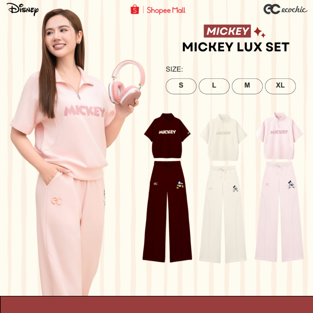 Set Bộ ECOCHIC MICKEY LUX SET Áo Tay Lỡ Cổ Cao Halfzip Quần Cạp Cao Chất Liệu Cao Cấp Chính Hãng Bản Quyền Disney SD002