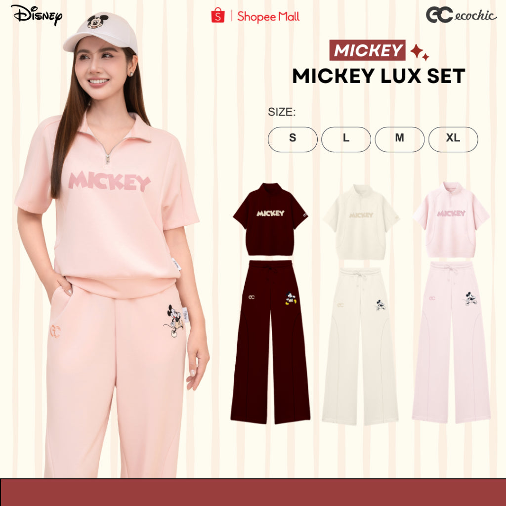 Set Bộ ECOCHIC MICKEY LUX SET Áo Tay Lỡ Cổ Cao Halfzip Quần Cạp Cao Chất Liệu Cao Cấp Chính Hãng Bản Quyền Disney SD002