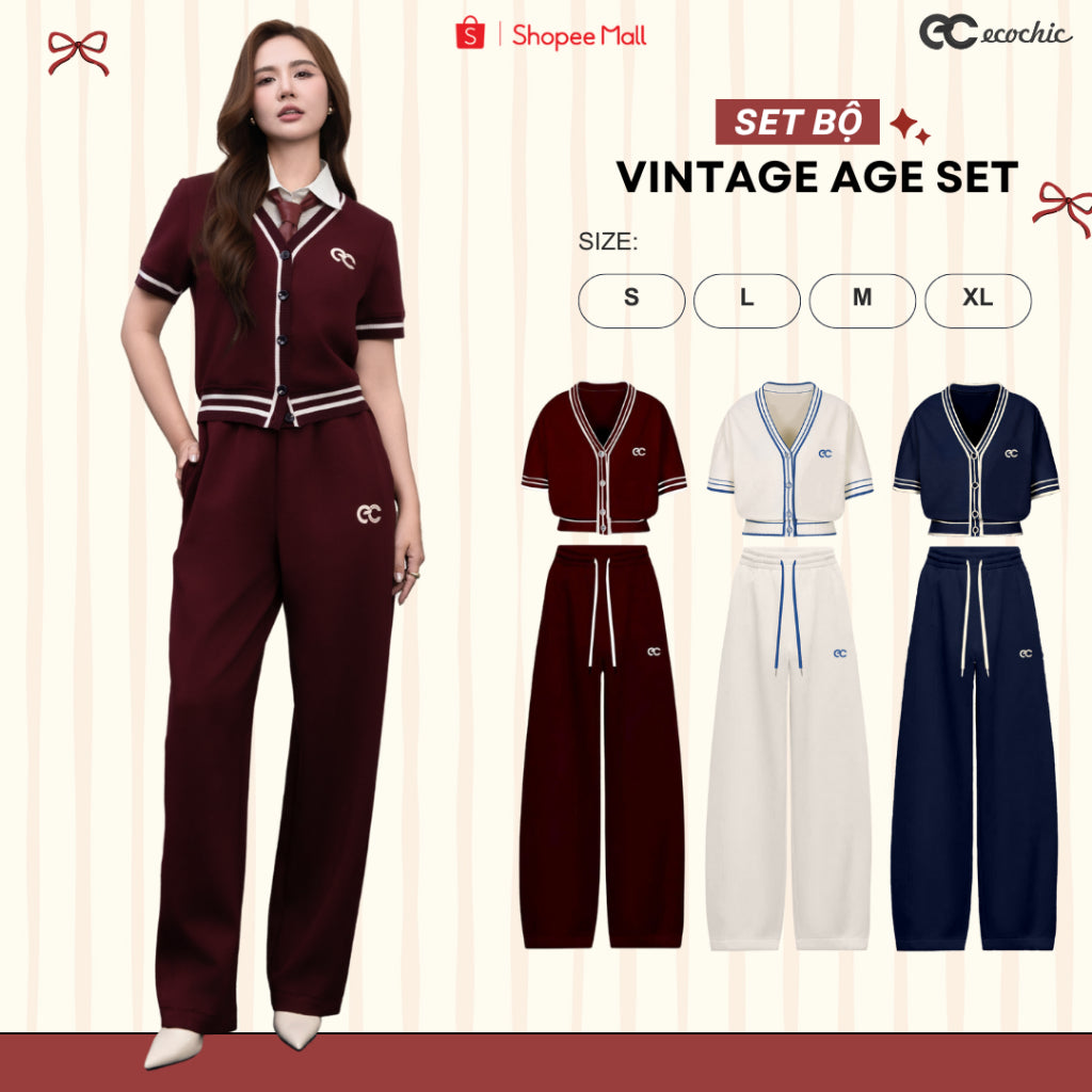 Set Bộ Cardigan ECOCHIC PREPPY PLAY Phối Line Chất Liệu Cao Cấp Lịch Sự Sang Trọng Phong Cách Hàn Hàng Chính Hãng B175