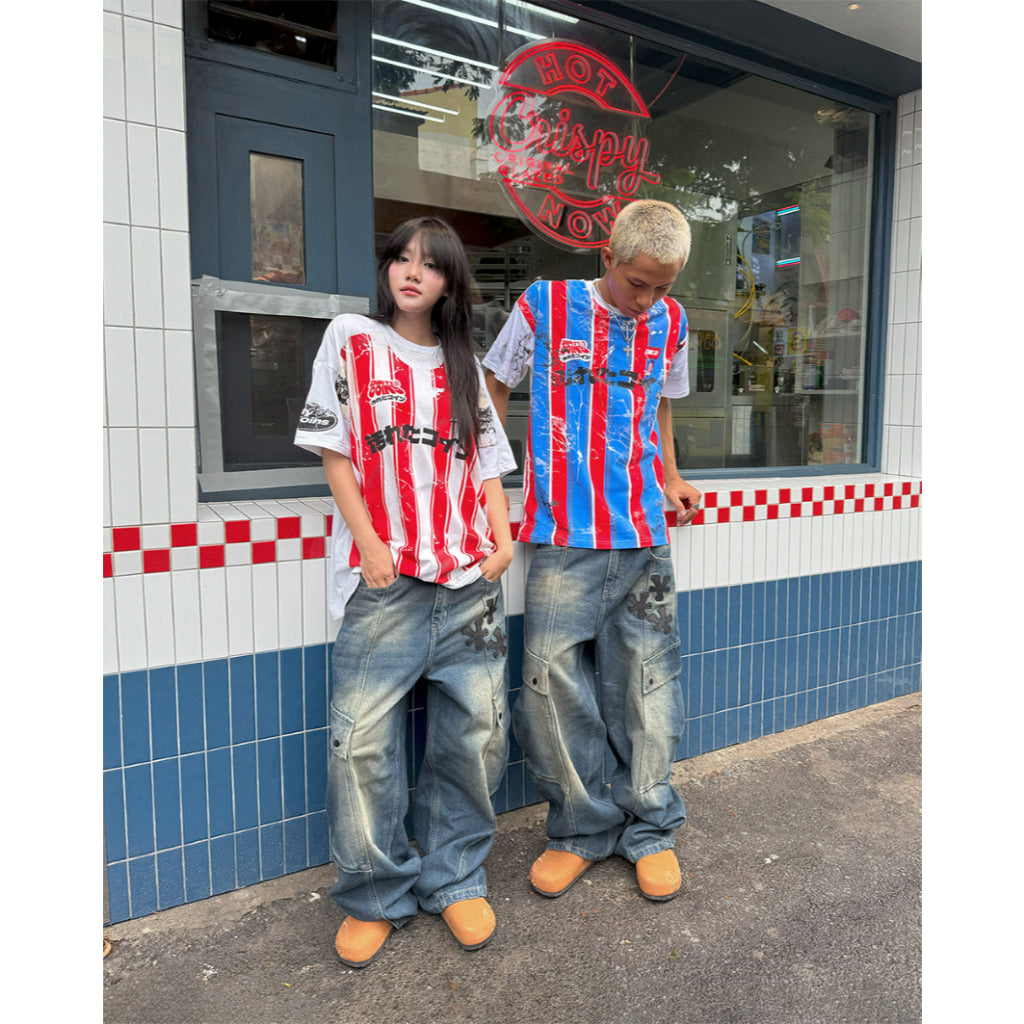 DirtyCoins Stripe Tee Trompe Loeil Print White