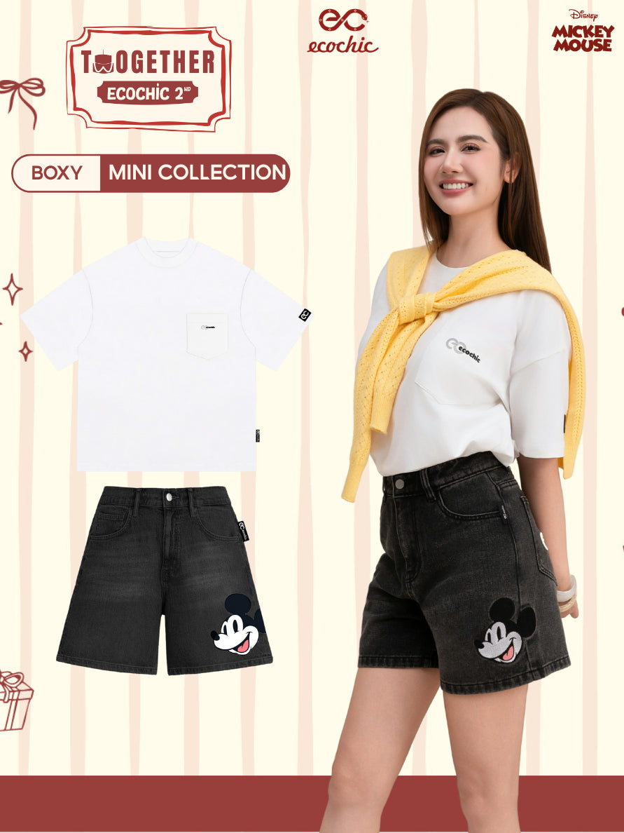 Áo Phông Boxy ECOCHIC TRI ÂN Form Boxy Rộng Nam Nữ Có Túi Ngực Cotton 2 Chiều Basic Dễ Phối Đồ Chính Hãng B176