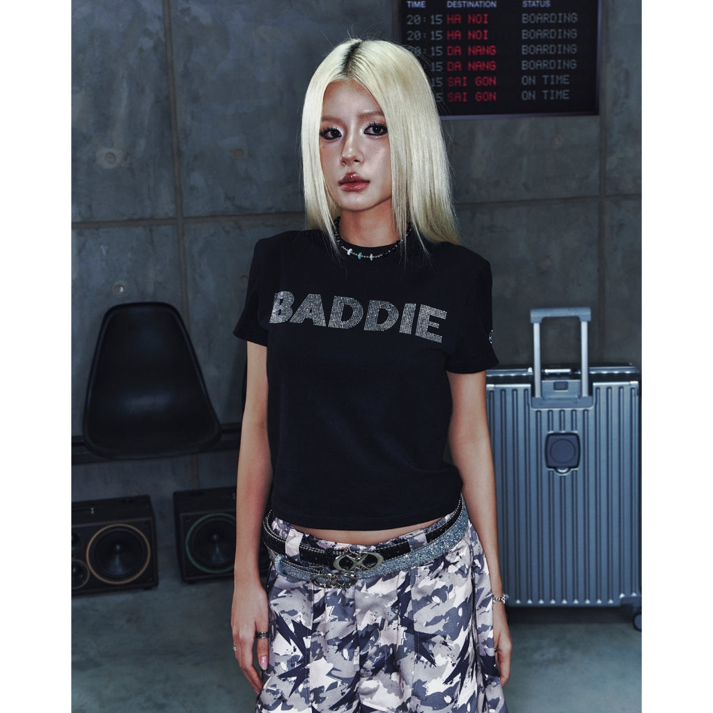 NEEDS OF WISDOM Rhinestone Baddie Baby Tee - Black - Authentic Local Brand