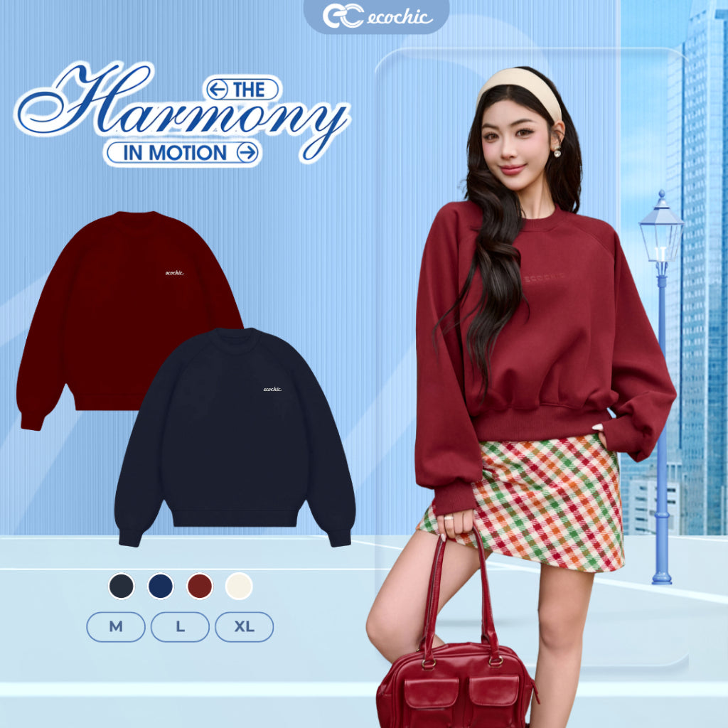 Áo Sweater Nỉ Lót Nhung ECOCHIC Form Rộng Cổ Tròn Logo Ngực Chất Liệu Cao Cấp Chính Hãng HNH B214