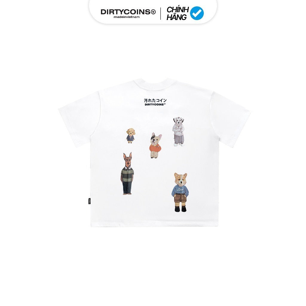 DirtyCoins Relaxed Boxy Puppies Hangouts White T-Shirt