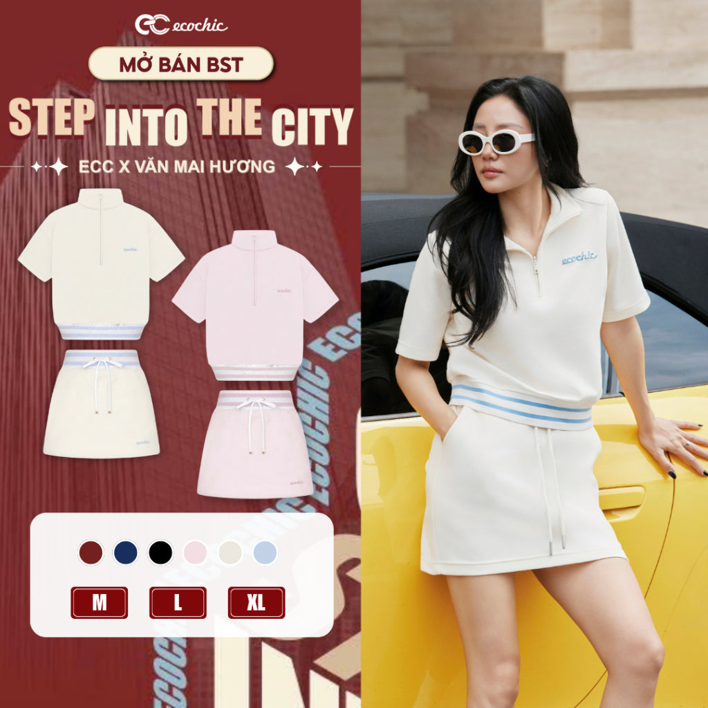 Ecocic Short Skirt Set with Half-Zip Top and Logo-Embroidered Waistband, Made from Premium Authentic B219 Fabric