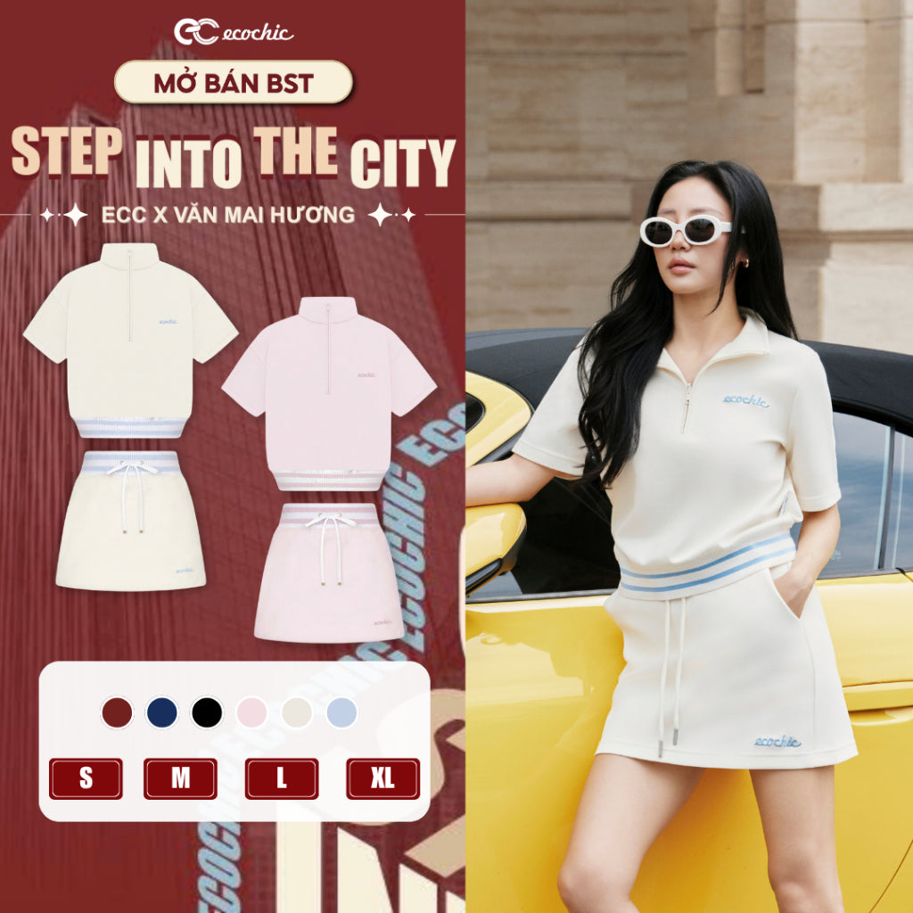 Ecocic Short Skirt Set with Half-Zip Top and Logo-Embroidered Waistband, Made from Premium Authentic B219 Fabric