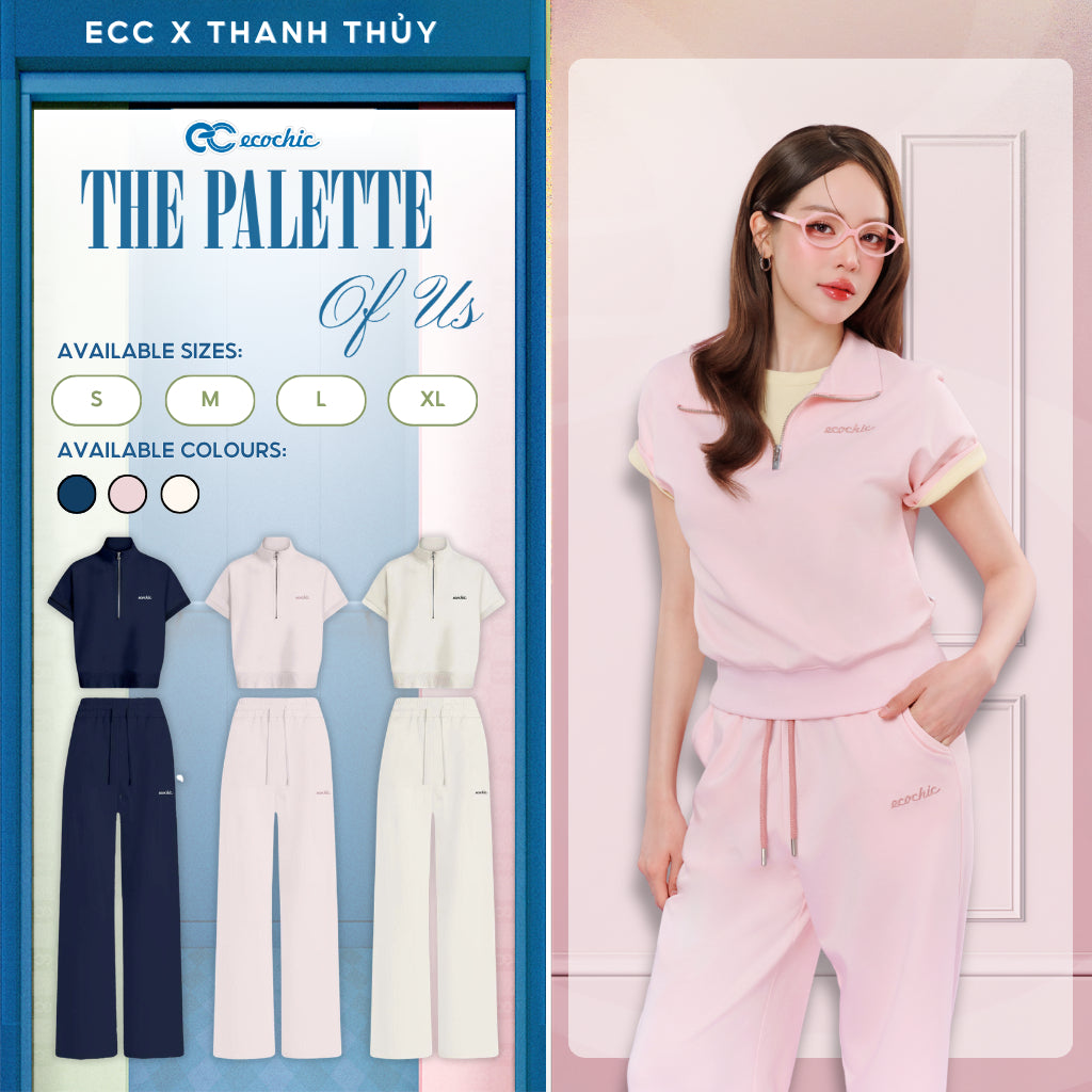 ECOCHIC B221 Long Set - Half-Zip Crop Top and Embroidered Logo Pants