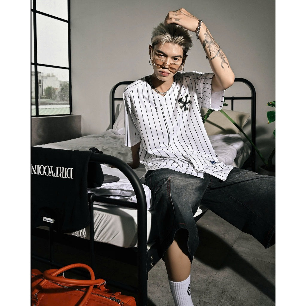 DirtyCoins Baseball Black Striped Shirt