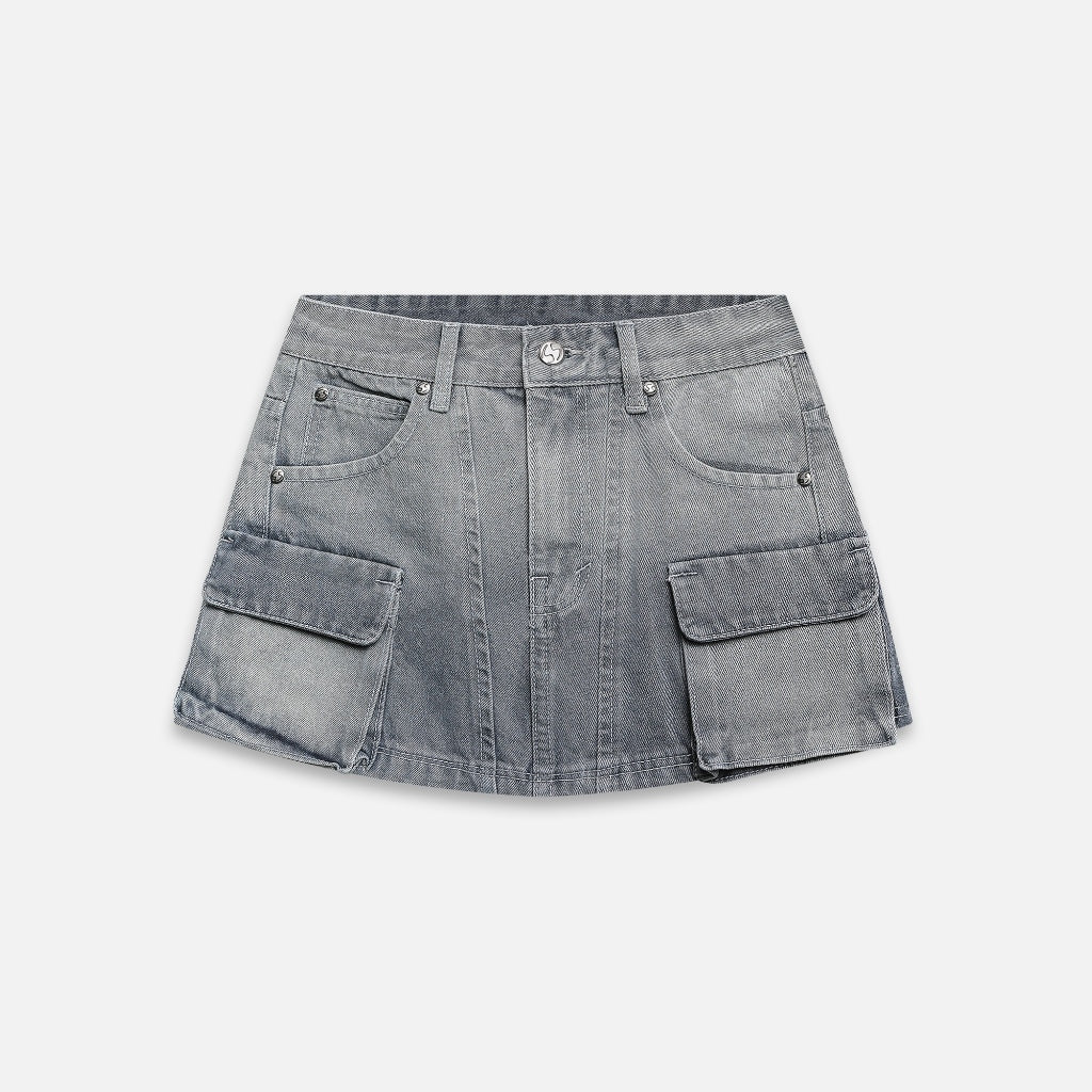 NEEDS OF WISDOM Denim Cargo Mini Skirt - Washed Gray - Genuine Local Brand