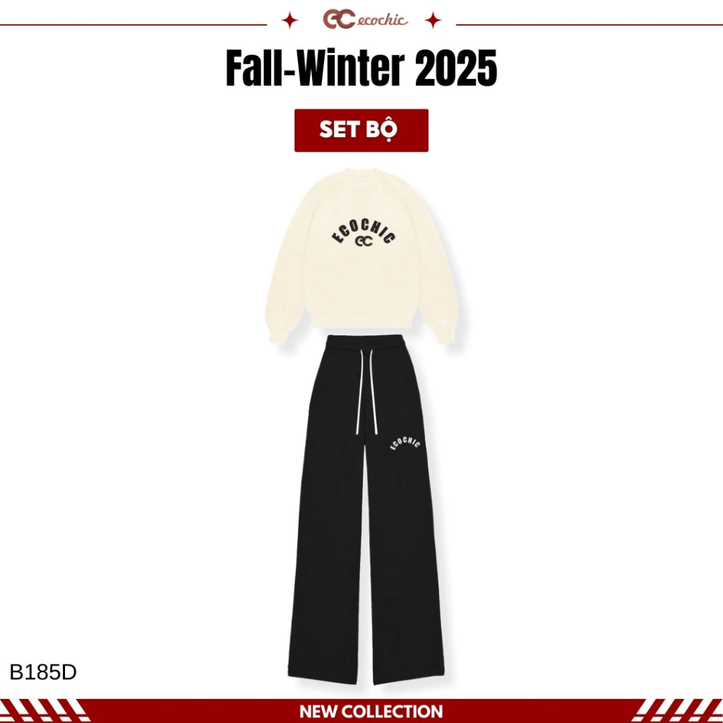 ECOCHIC SILENT LUXE Set Sweater, Drawstring Straight Pants with Logo, High Quality Genuine Two-Layer Felt Material B185