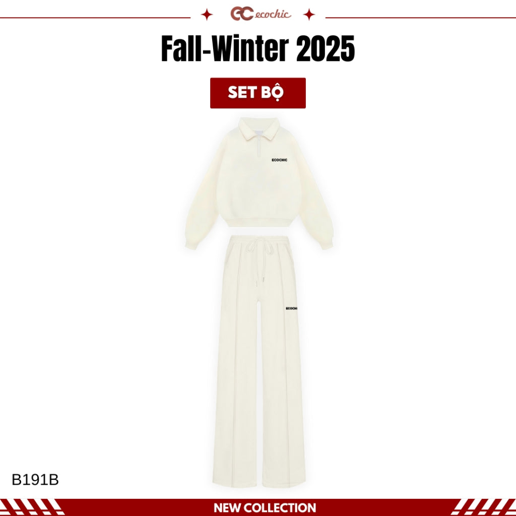 ECOCHIC ETERNAL WINTER Set Halfzip Crop Shirt High-Waisted Drawstring Straight Pants Genuine High-Quality Xiaomi Fabric B191