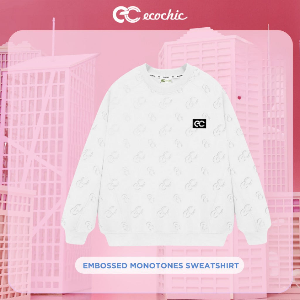 (LINK SALE) Áo Sweater ECOCHIC EMBOSSED MONOTONES SWEATSHIRT Chất Liệu Ecozy Công Nghệ Mới Cao Cấp Chính Hãng B111