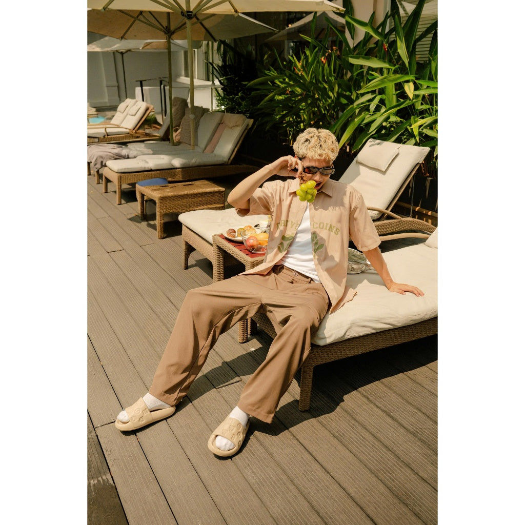 Wide Metal Label Trouser Pants