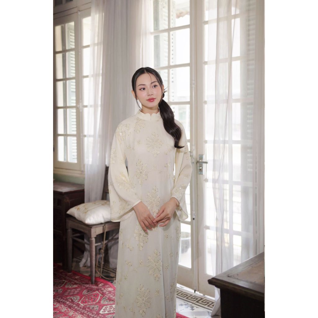 Áo dài cách tân AD253 - QD027 tà rộng dáng suông tay rộng