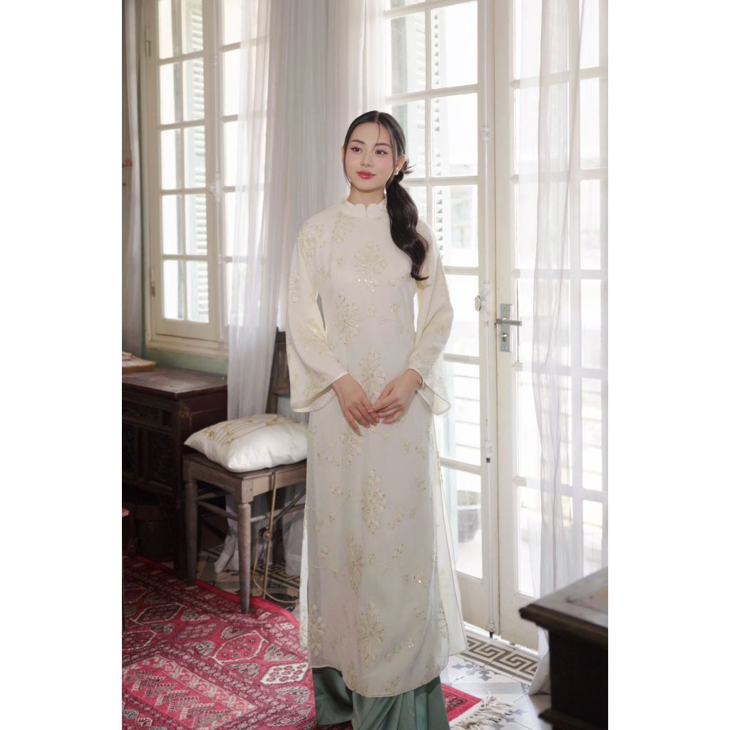 Áo dài cách tân AD253 - QD027 tà rộng dáng suông tay rộng