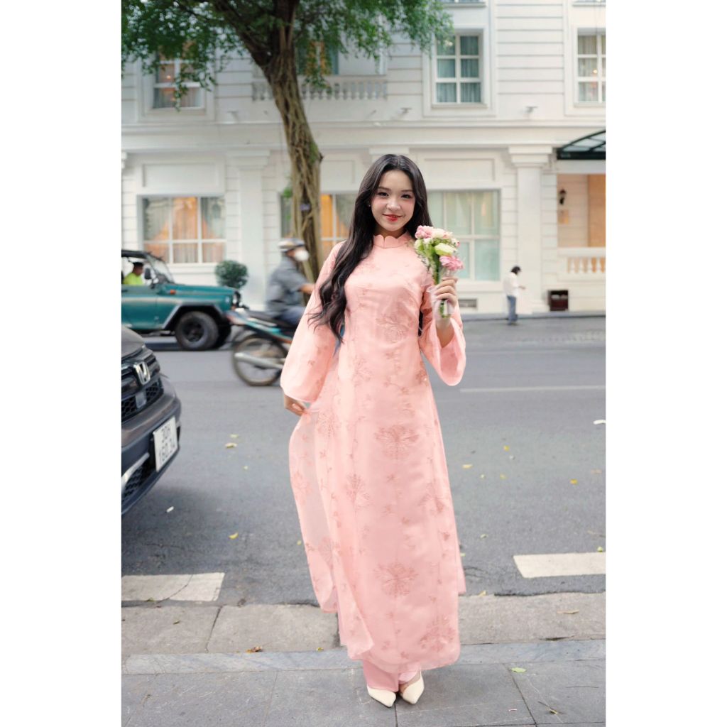 Áo dài cách tân AD256 - QD010 tay rộng cổ cao mềm mại nữ tính