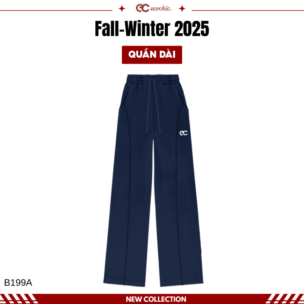 ECOCHIC Straight Leg Sweatpants with Elastic Waistband and Lines, High Quality, Soft, Genuine Material B199