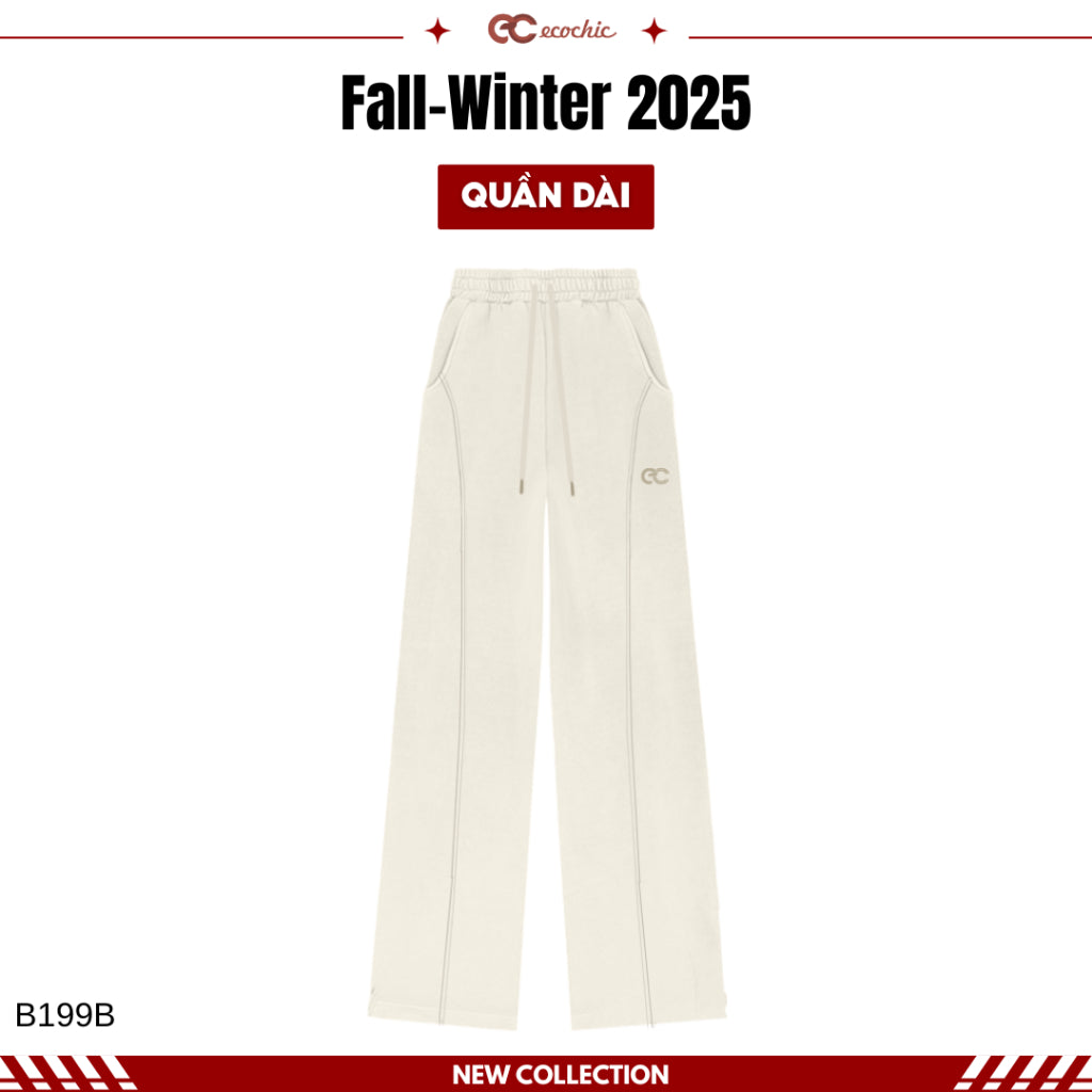 ECOCHIC Straight Leg Sweatpants with Elastic Waistband and Lines, High Quality, Soft, Genuine Material B199