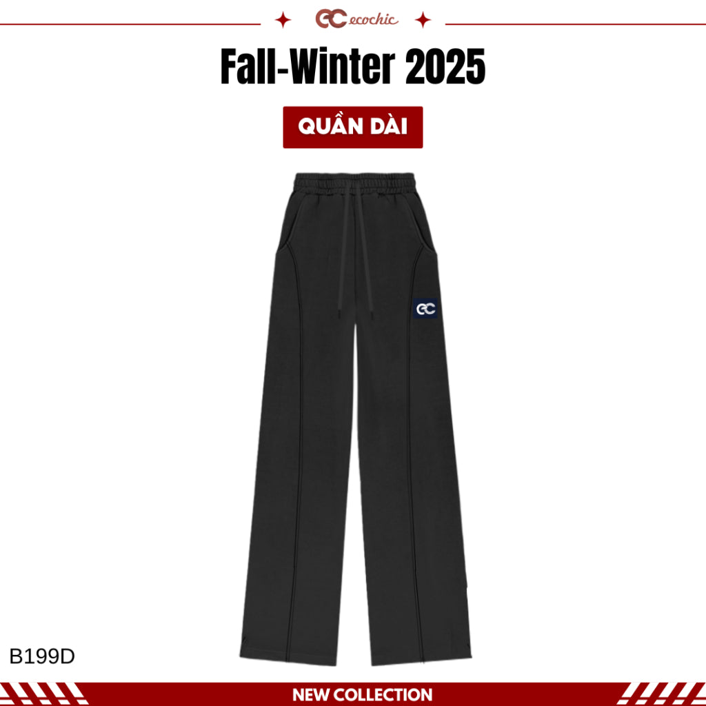 ECOCHIC Straight Leg Sweatpants with Elastic Waistband and Lines, High Quality, Soft, Genuine Material B199