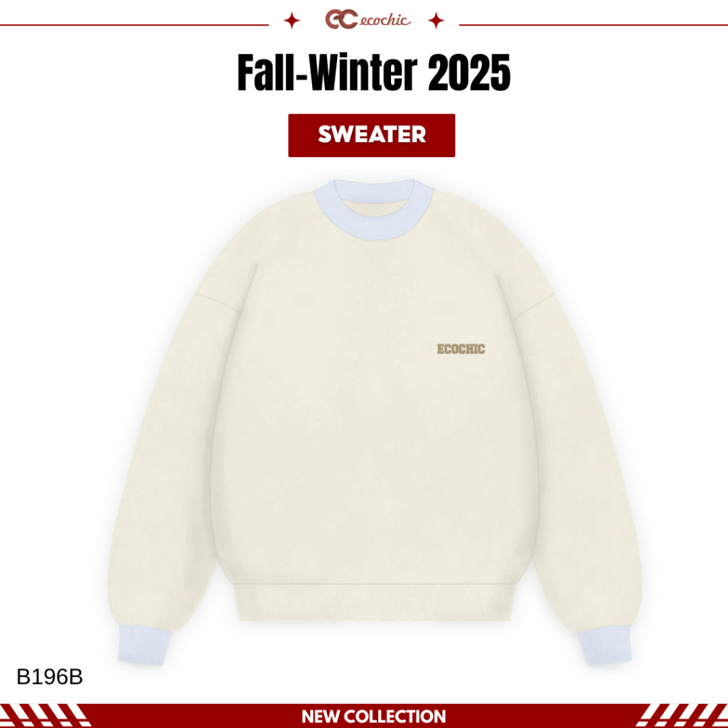 Áo Sweater Phối Tay ECOCHIC Form Rộng Basic Chất Liệu Nỉ Bông Mềm Mịn Giữ Ấm Chính Hãng B196