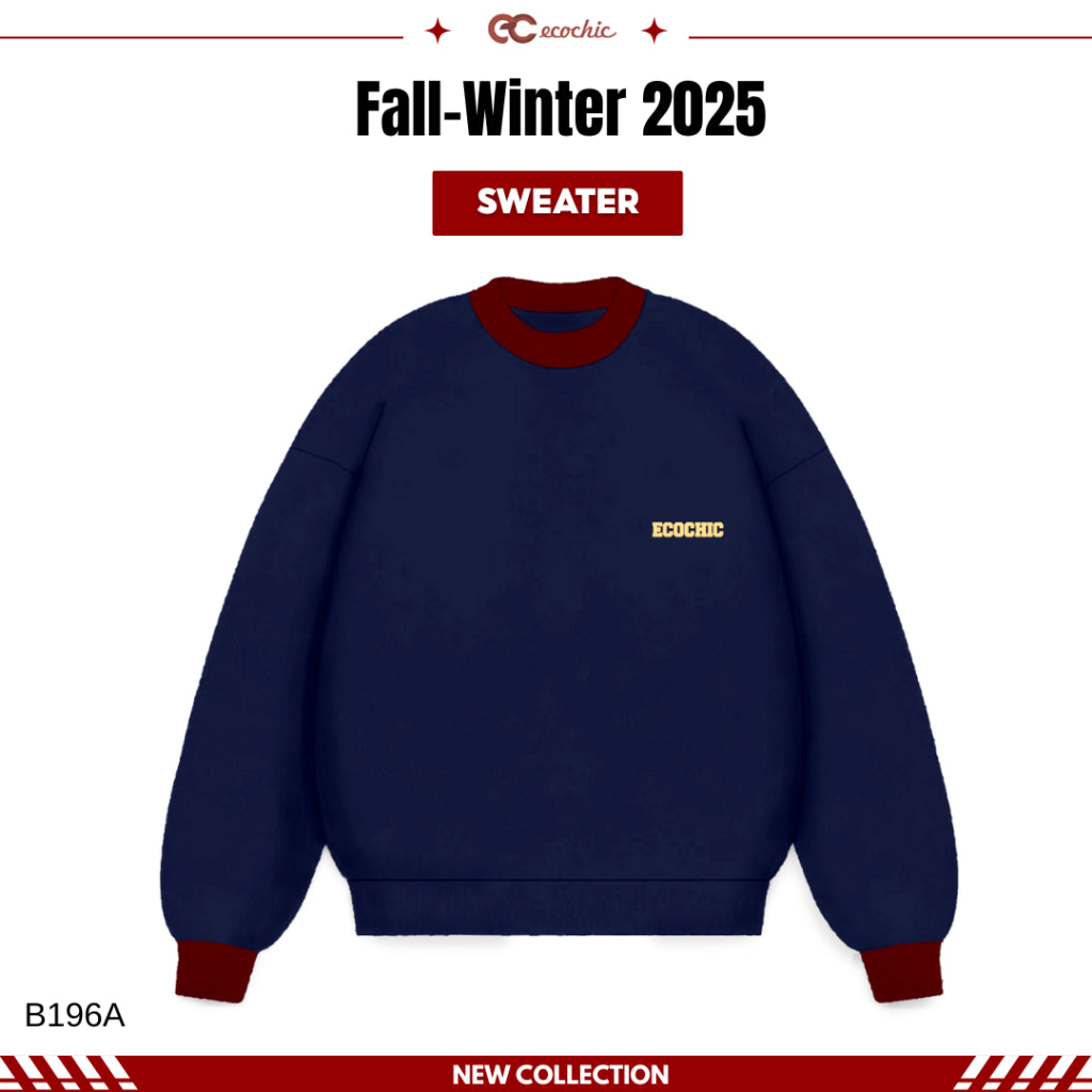 Áo Sweater Phối Tay ECOCHIC Form Rộng Basic Chất Liệu Nỉ Bông Mềm Mịn Giữ Ấm Chính Hãng B196