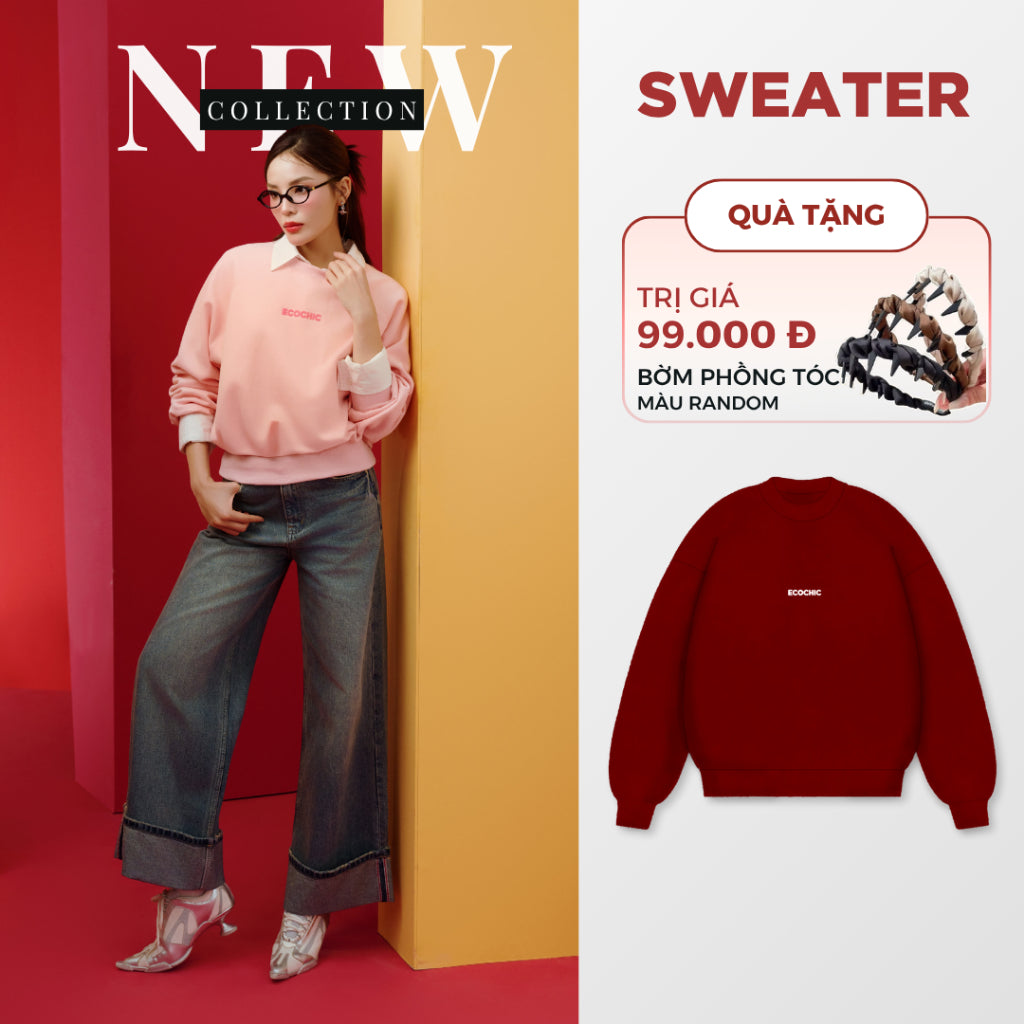 Áo Sweater ECOCHIC ARCTIC BLOOM Basic Cổ Tròn Logo Ngực Chất Liệu Nỉ Hai Da Cao Cấp Chính Hãng B192