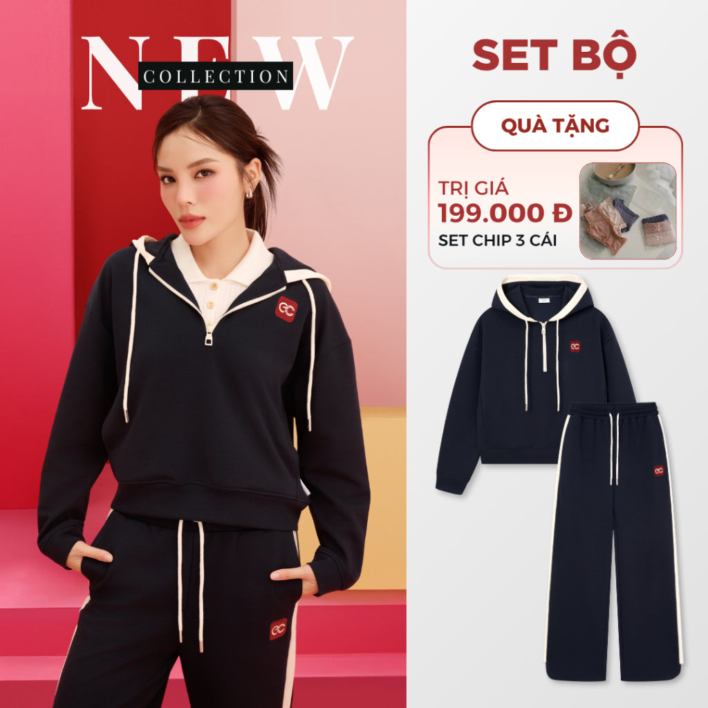 Set Bộ ECOCHIC MIDNIGHT Áo Hoodie Cổ Halfzip Quần Suông Dây Rút Phối Line Chất Liệu Cotton Manba Cao Cấp Chính Hãng B181