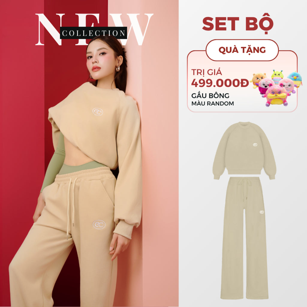 Set Bộ ECOCHIC IVORY FROST Áo Sweater Basic Quần Suông Dây Rút Chất Liệu Nỉ Hai Da Cao Cấp Chính Hãng B186