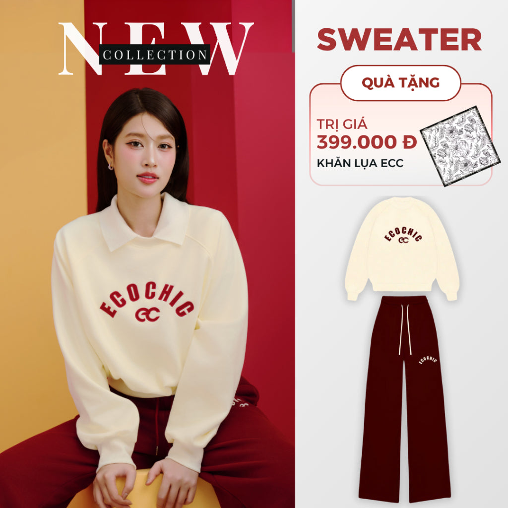 Set Bộ ECOCHIC SILENT LUXE Áo Sweater Quần Suông Dây Rút Phối Logo Chất Liệu Nỉ Hai Da Cao Cấp Chính Hãng B185