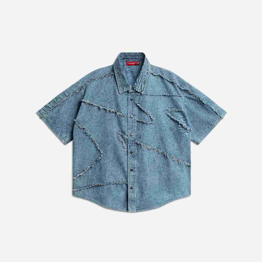 Áo NEEDS OF WISDOM S/S Patch Denim Shirts - Blue - Local Brand Chính Hãng