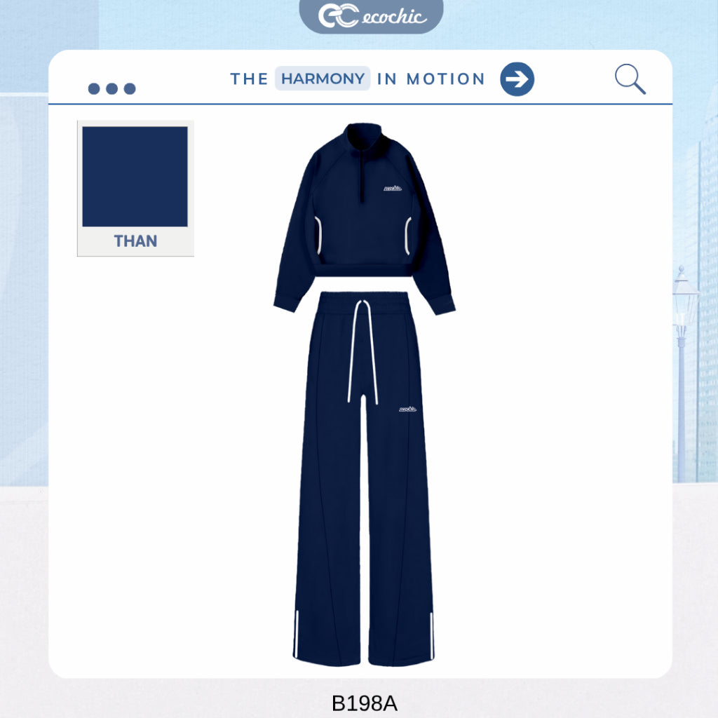 ECOCHIC FORMLINE SET Halfzip Shirt with Hem and Two Pockets, Genuine High-Quality Straight-Length Pants HNH B198