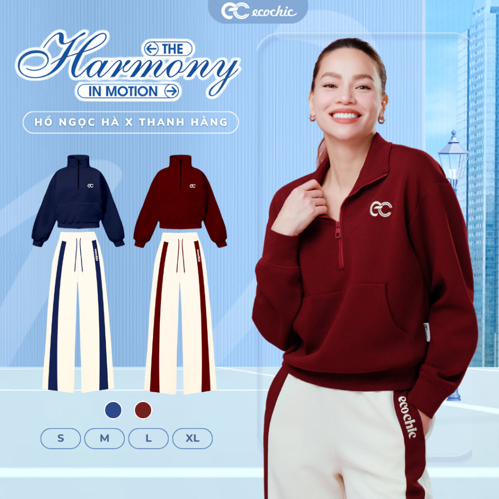 ECOCHIC DUAL FLOW SET Half-zip High Neck Logo Chest Straight Pants Lined High Quality Genuine Material HNH B197