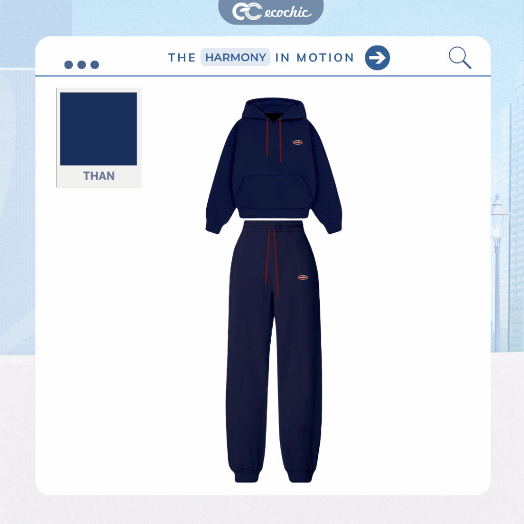 Bộ Hoodie Nỉ Lông Nhung ECOCHIC Phối Quần Ống Bo Cạp Chun Basic Dây Rút Chất Liệu Chính Hãng HNH B209