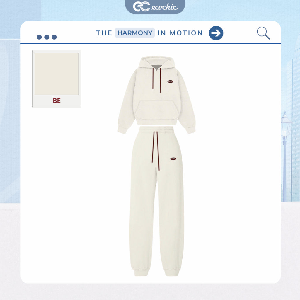 ECOCHIC Hoodie Set Loose Shirt, Straight-leg Pants, Elastic Waistband, Basic Drawstring, High-Quality Genuine Material HNH B209