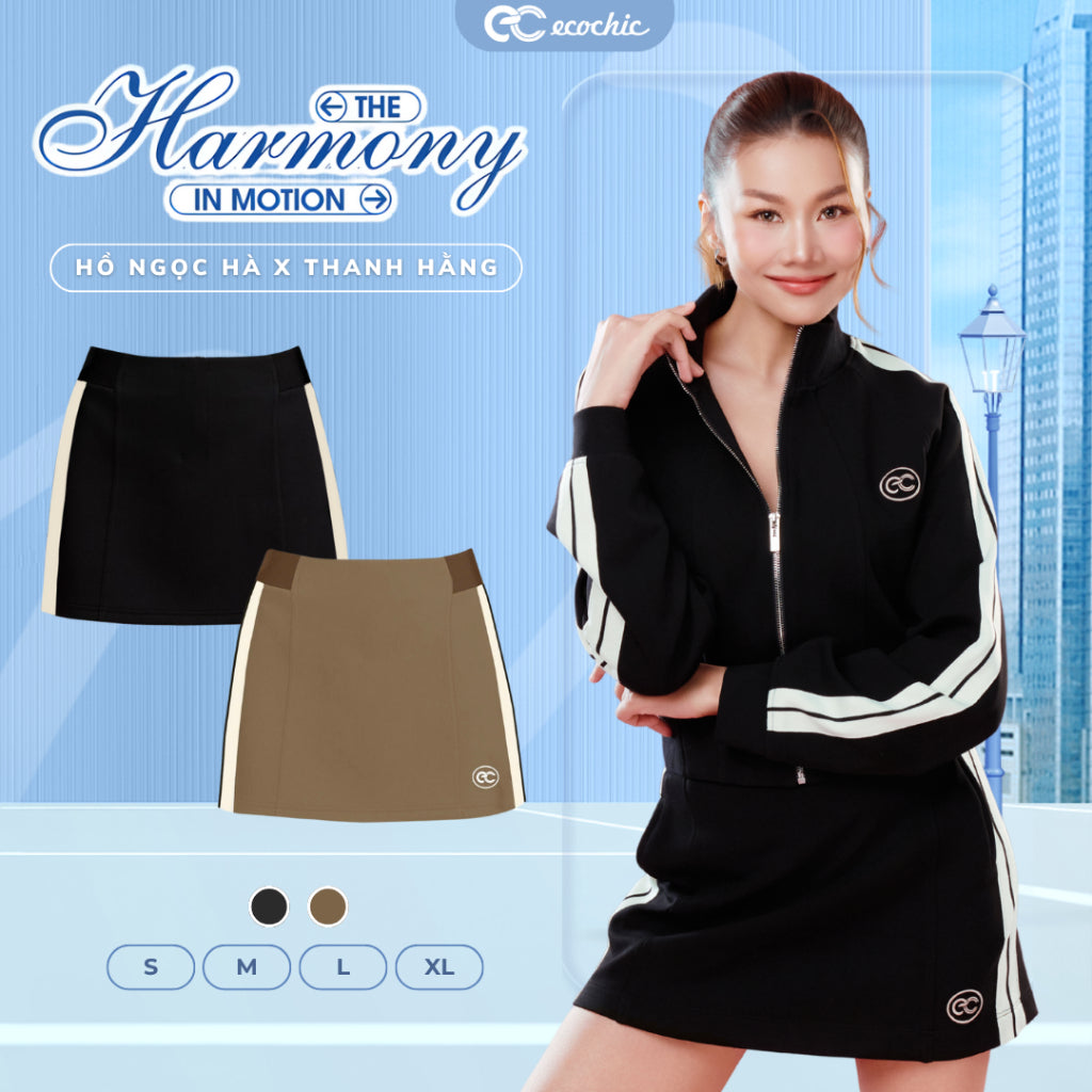 Set Chân Váy ECOCHIC Dáng Ngắn Phối Viền Line Trắng Logo Cao Cấp Chính Hãng HNH B210 B211