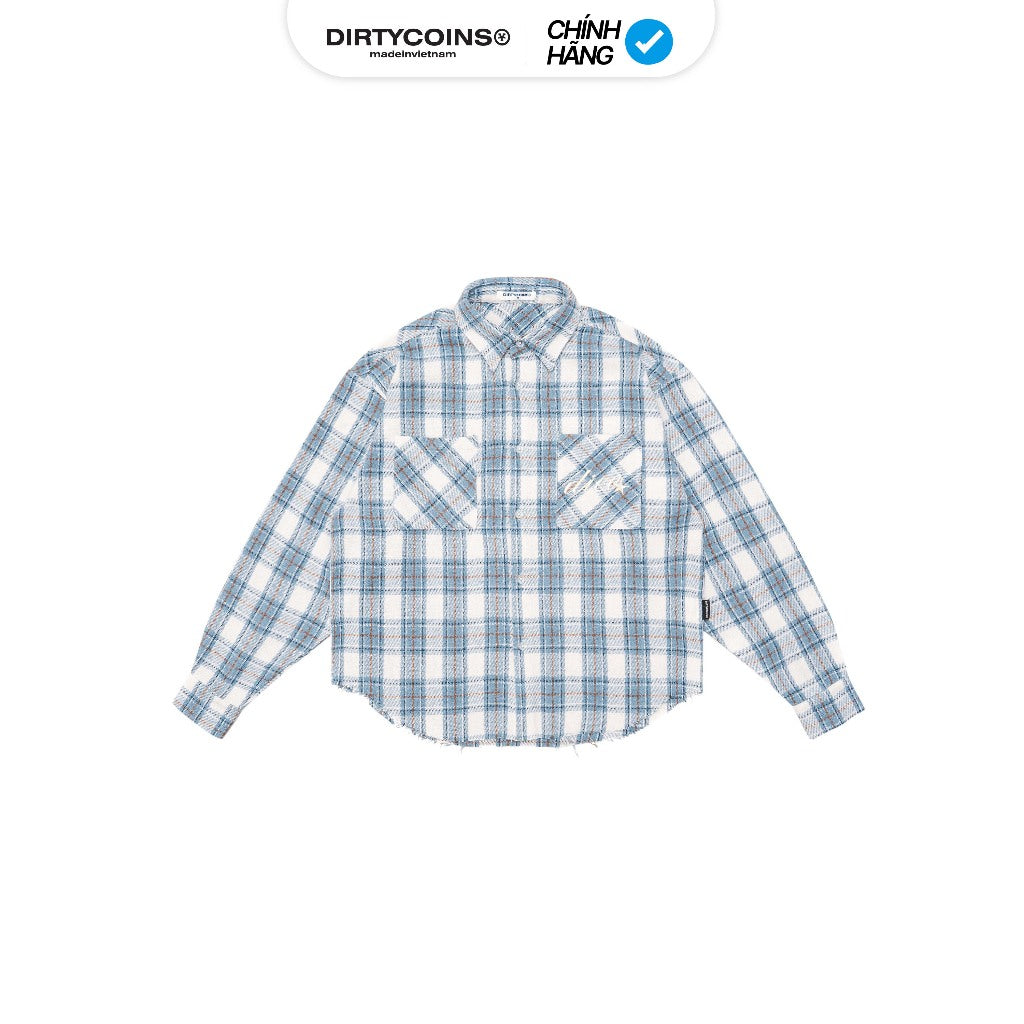 Áo Khoác DirtyCoins Flannel Raw Hem Embroidery Light Blue