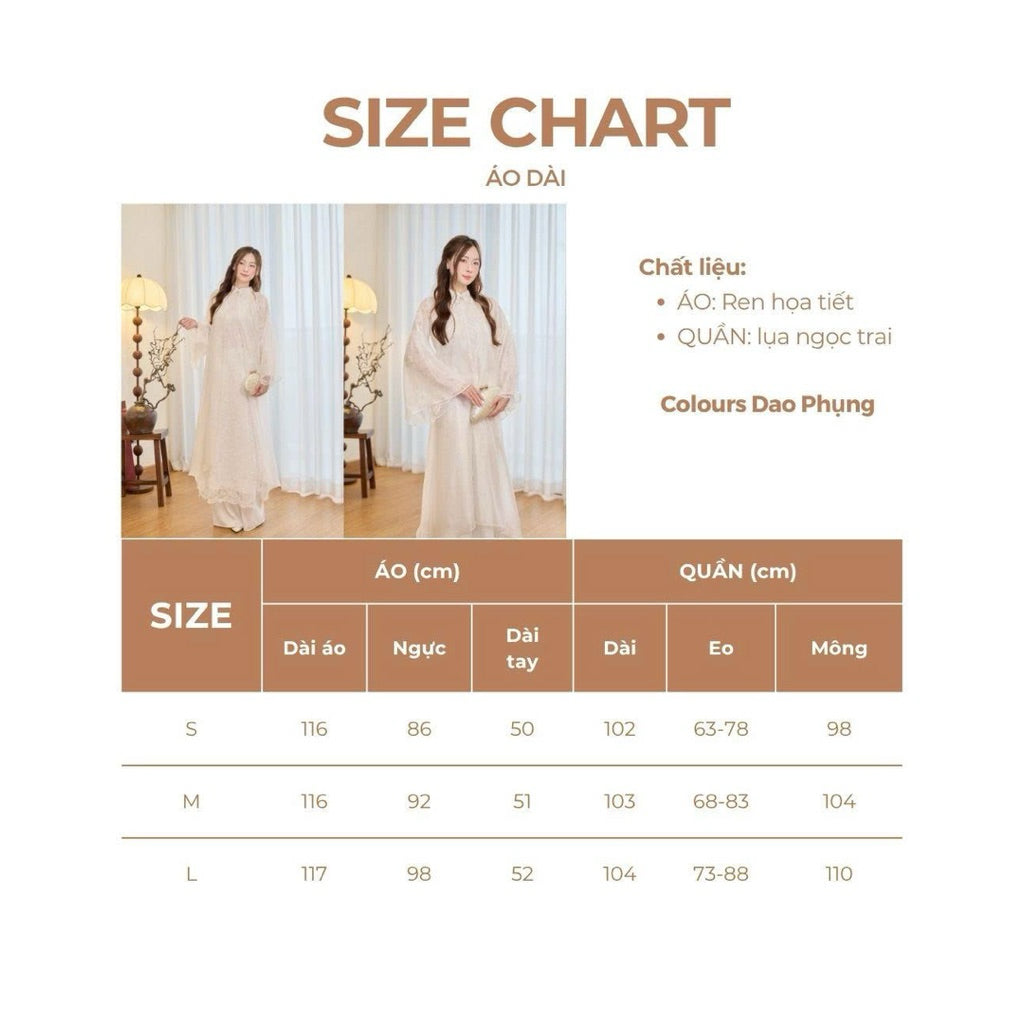 Dao Phung 6-panel modernized ao dai with hidden floral lace fabric and light, smooth silk fabric with flying slits and handmade pearl buttons - SD398 LANA DESIGN