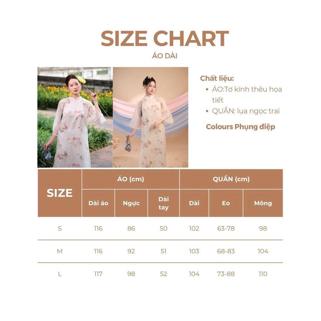 Phung Diep 4-panel modernized ao dai with glass silk and high-quality silk embroidered with delicate butterflies and flowers - SD375 LANA DESIGN