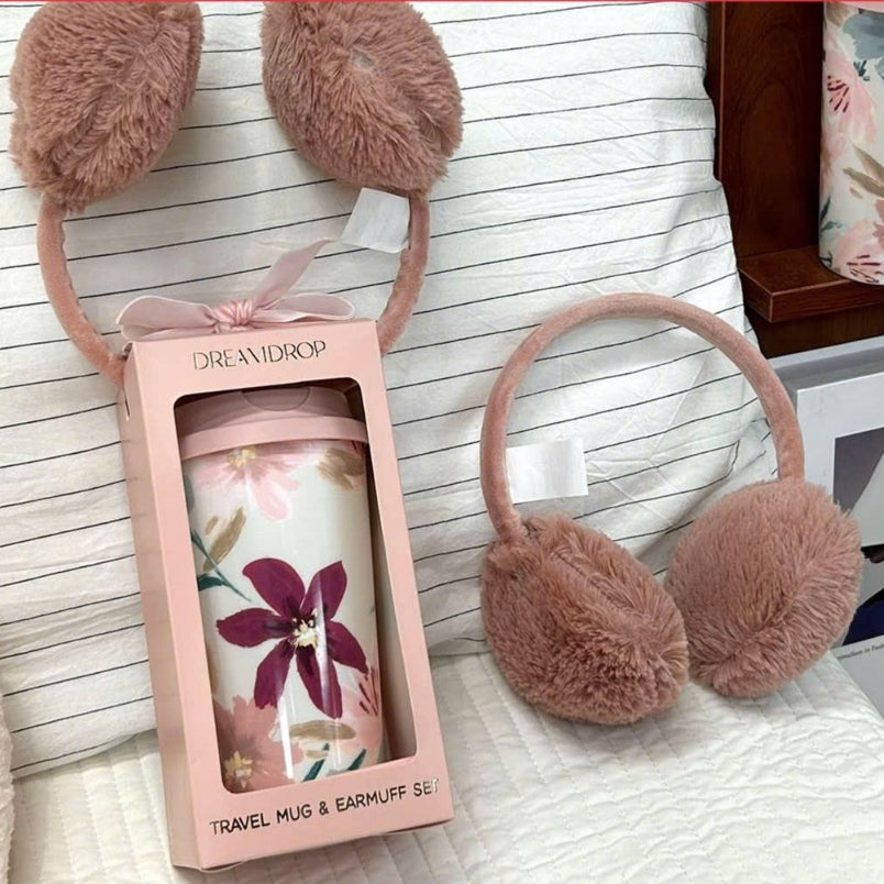 ( Quà tặng ) Set 2 Món Cốc Kèm Nắp Và Chụp Tai Màu Hồng Dream Drop Giữ Ấm Mùa Đông Tiện Lợi A979