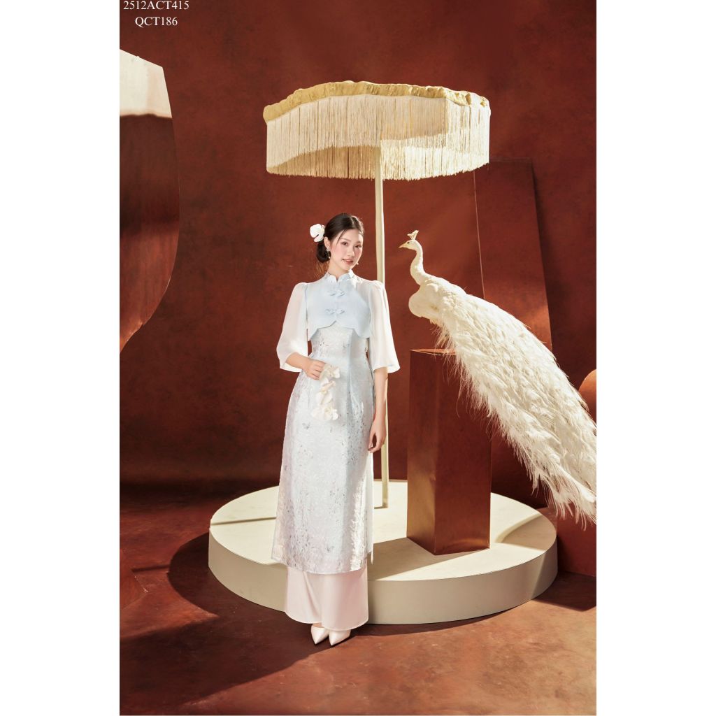 Traditional Tet Ao Dai dress with mandarin collar and bow detail (Pants not included) 2512ACT415