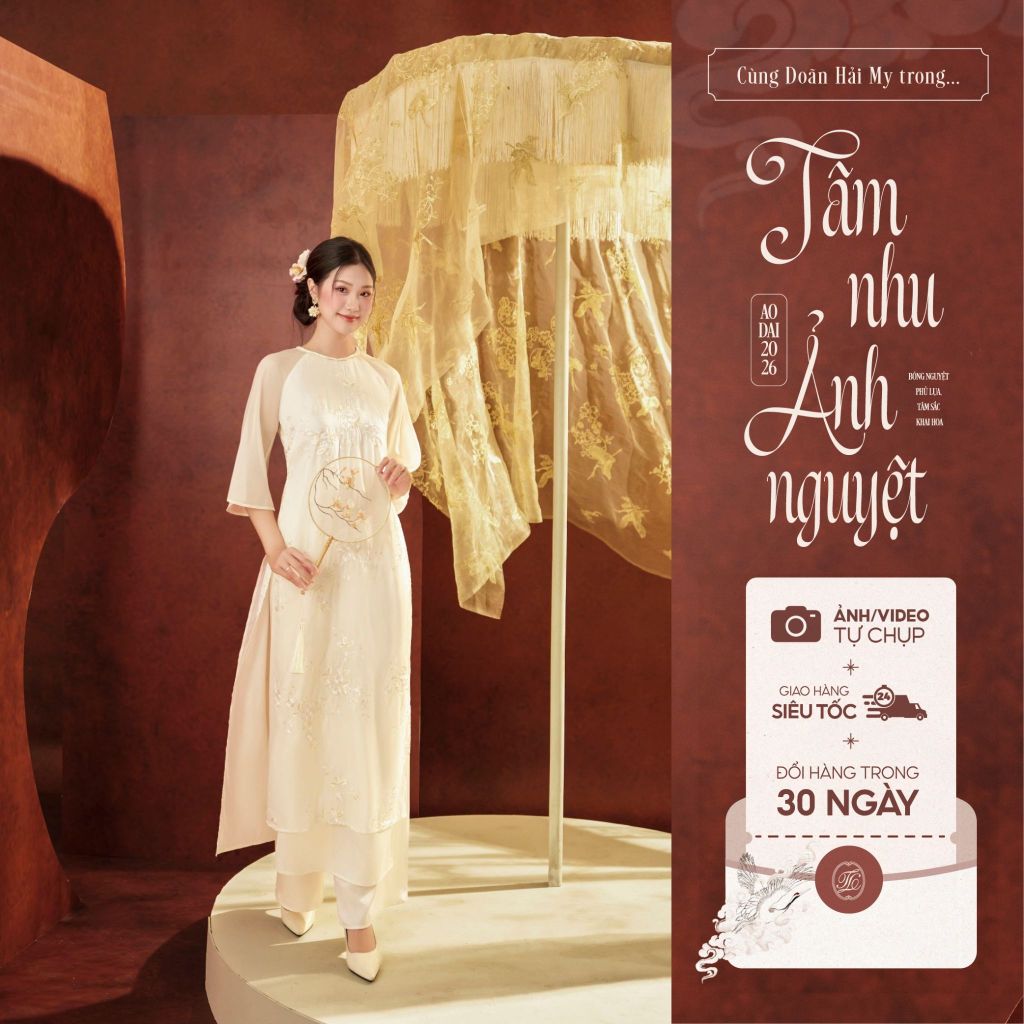 Traditional Tet Ao Dai dress with round neckline and embellished details (Pants not included) 2512ACT424