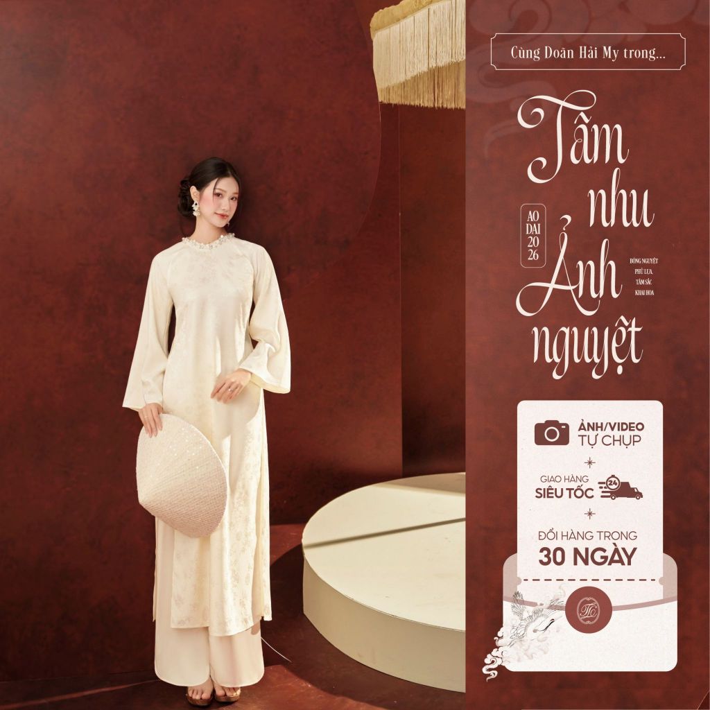 Traditional Tet Ao Dai dress with round neckline and decorative trim (Pants not included) 2512ACT416