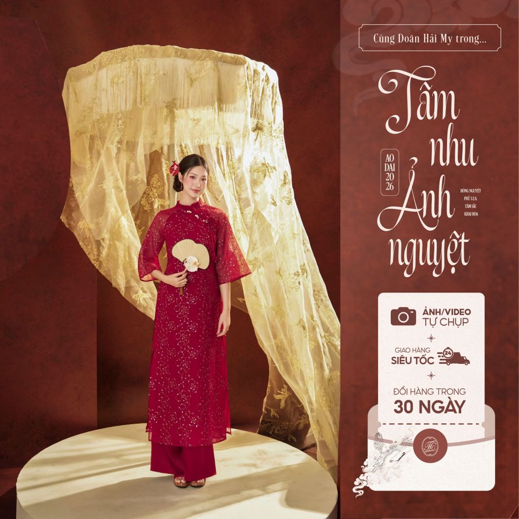 Traditional Tet Ao Dai dress with ruffled collar and hem (Pants not included) 2512ACT417