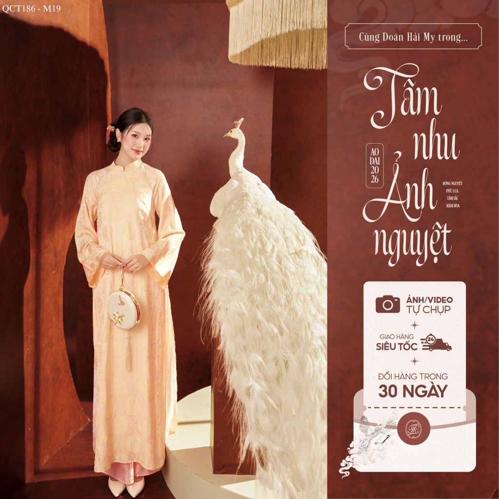 Traditional Tet Ao Dai dress with mandarin collar and four panels (Pants not included) 2512ACT421