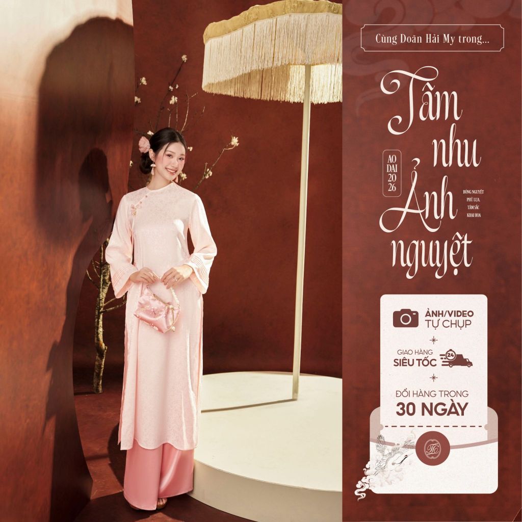 Traditional Tet Ao Dai dress with round neck and flared sleeves (Pants not included) 2512ACT442