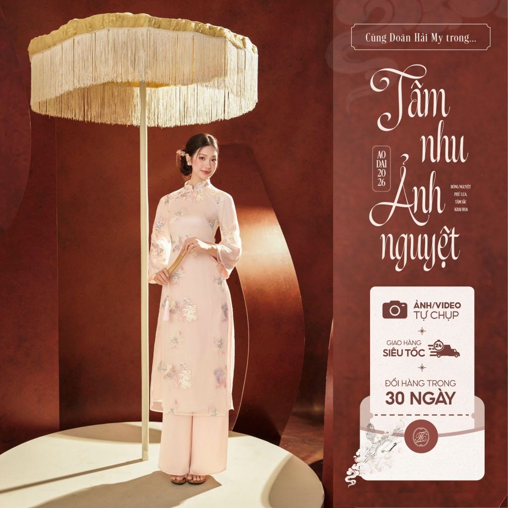 Traditional Tet Ao Dai dress with a delicate mandarin collar and buttons (Pants not included) 2512ACT444