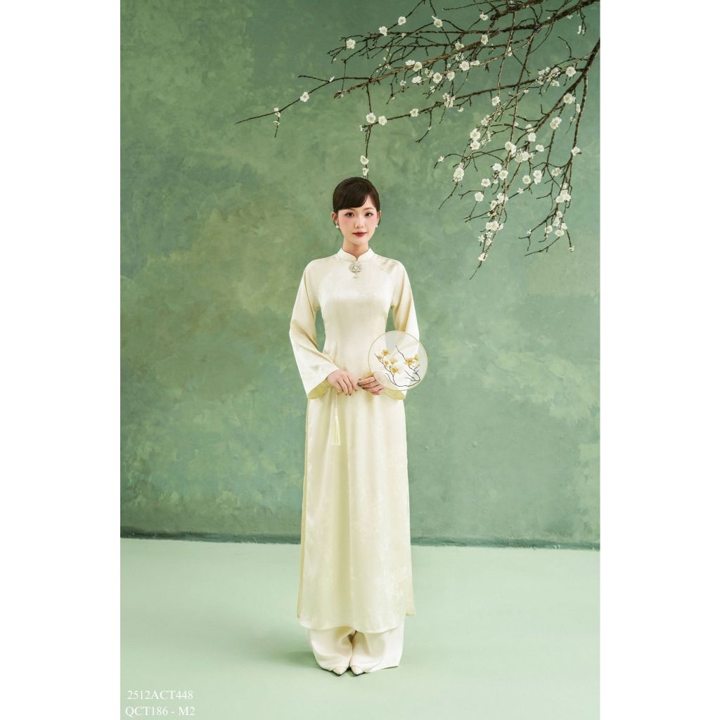 Traditional Tet Ao Dai dress with long flared sleeves and charm (Pants not included) 2512ACT448