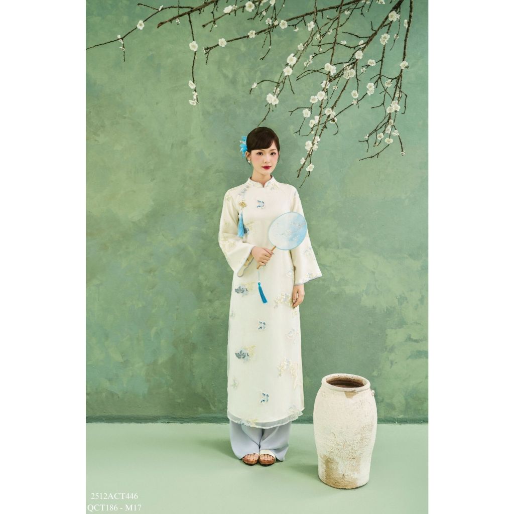 Traditional Tet Ao Dai dress with mandarin collar and covered buttons (Pants not included) 2512ACT446
