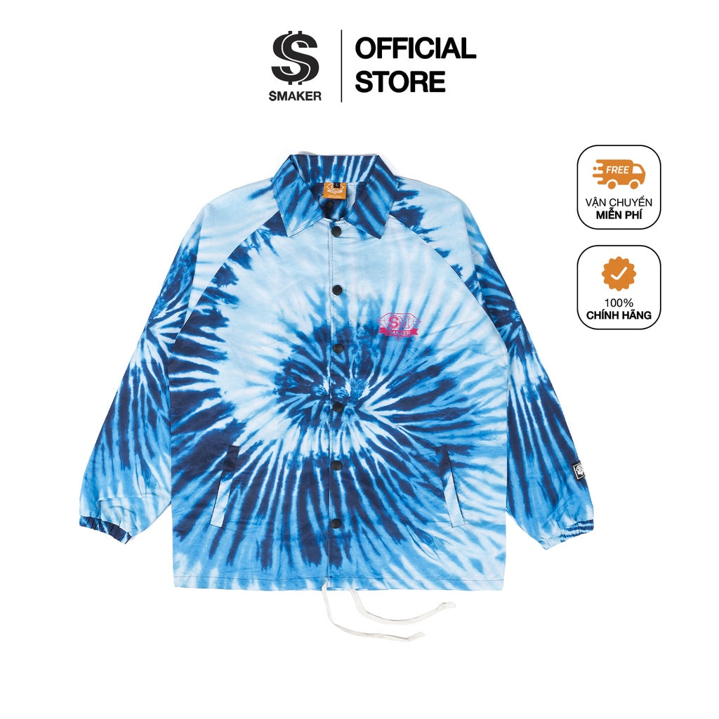 [SMAKER] Unisex Jacket, high quality nylon, genuine Local Brand - BACK LOGO TIE DYE JACKET IN BLUE