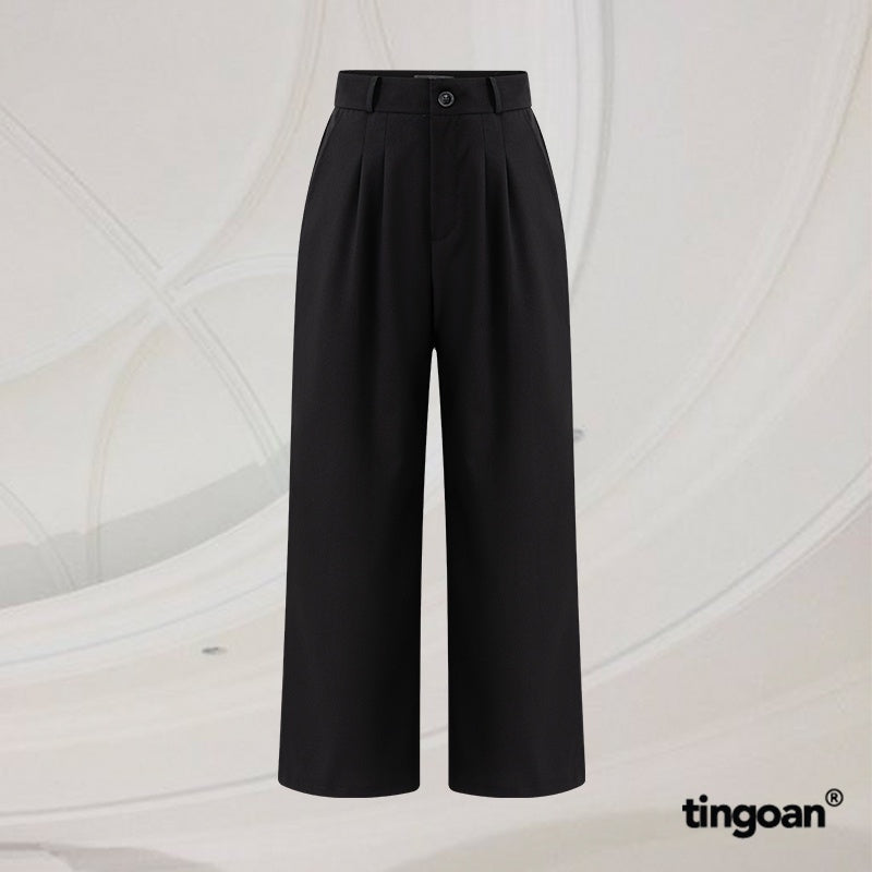 TINGOAN® - THUNDERCLOUD PANTS/BL black loose-fitting high-waist pants with wide-leg details, latest version October 2023